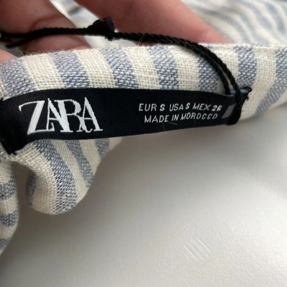 Zara linen blend white & blue striped belted romper jumpsuit NEW